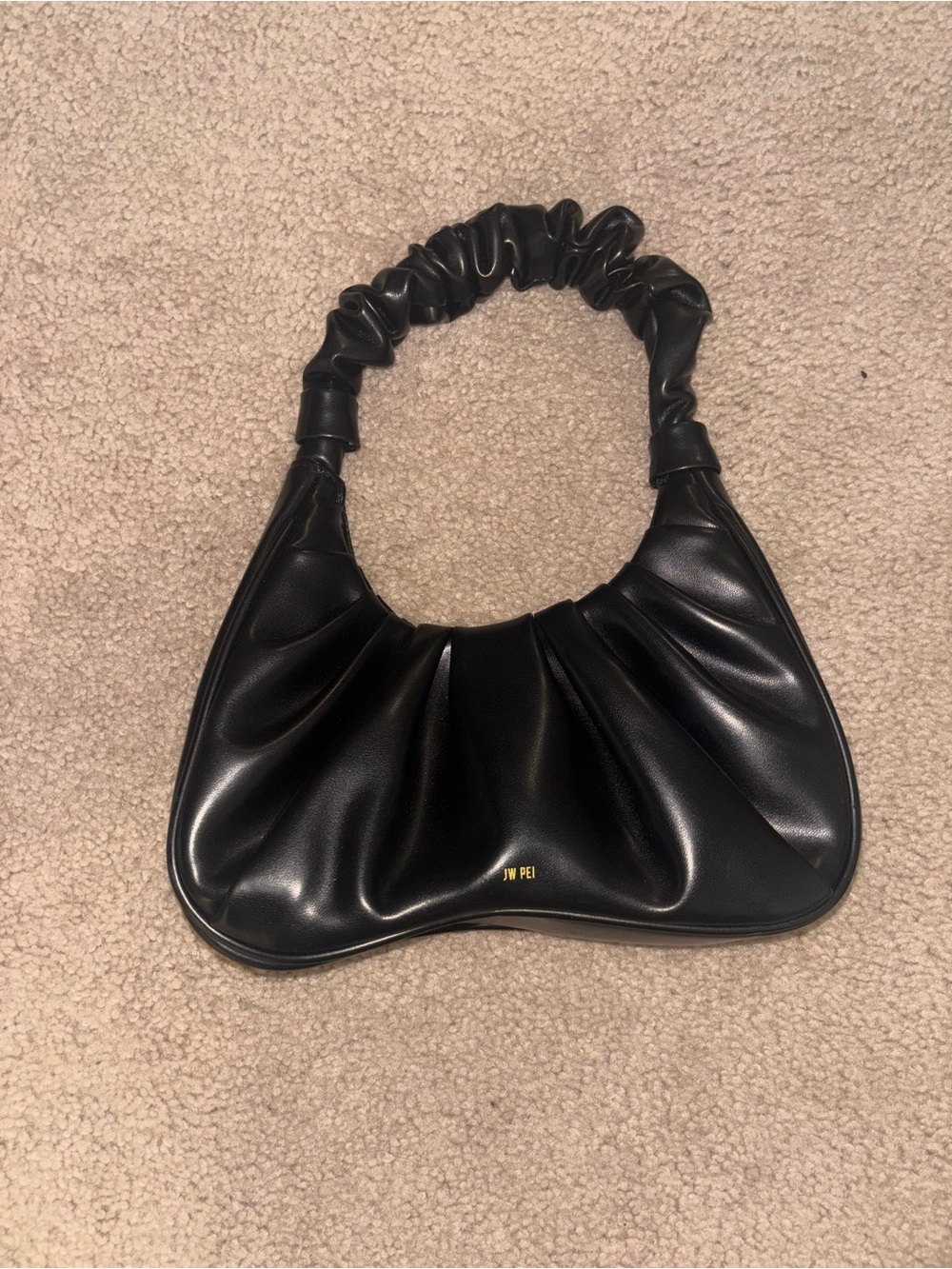 JW PEI Black Ruched-Handle Shoulder Bag with Pleated Front
